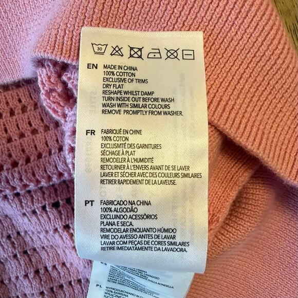 Varley Callie Open-Knit Cotton Top Short Sleeve Button Summer Pink Women’s Small - Picture 8 of 10